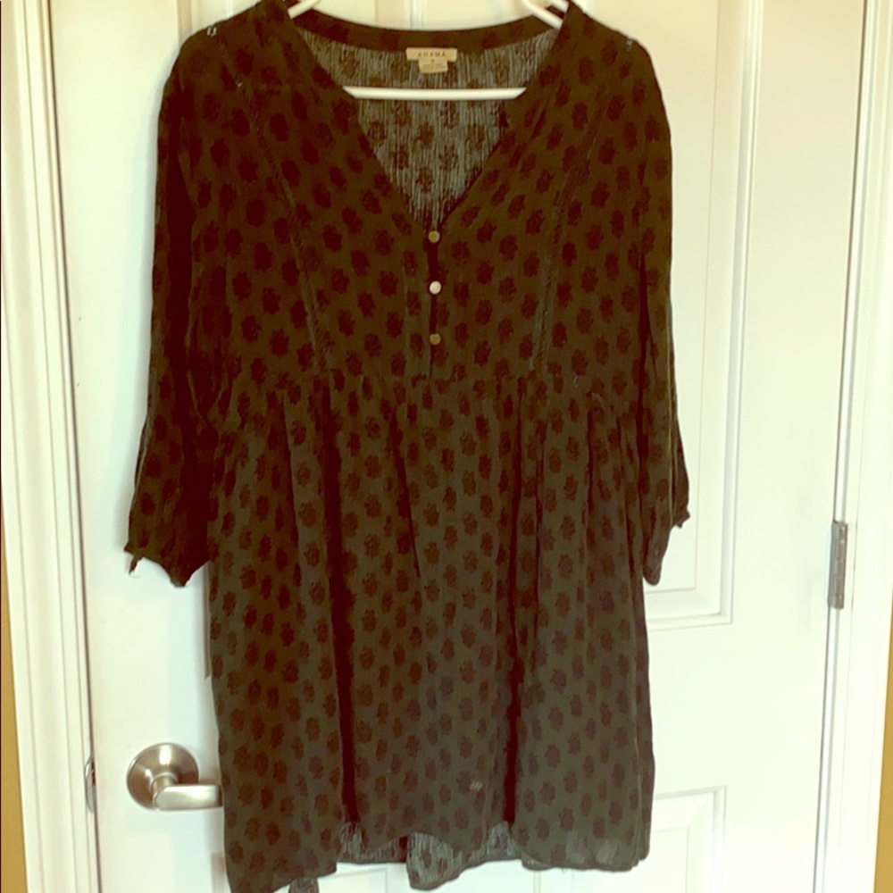 Very dark green patterned mini dress.